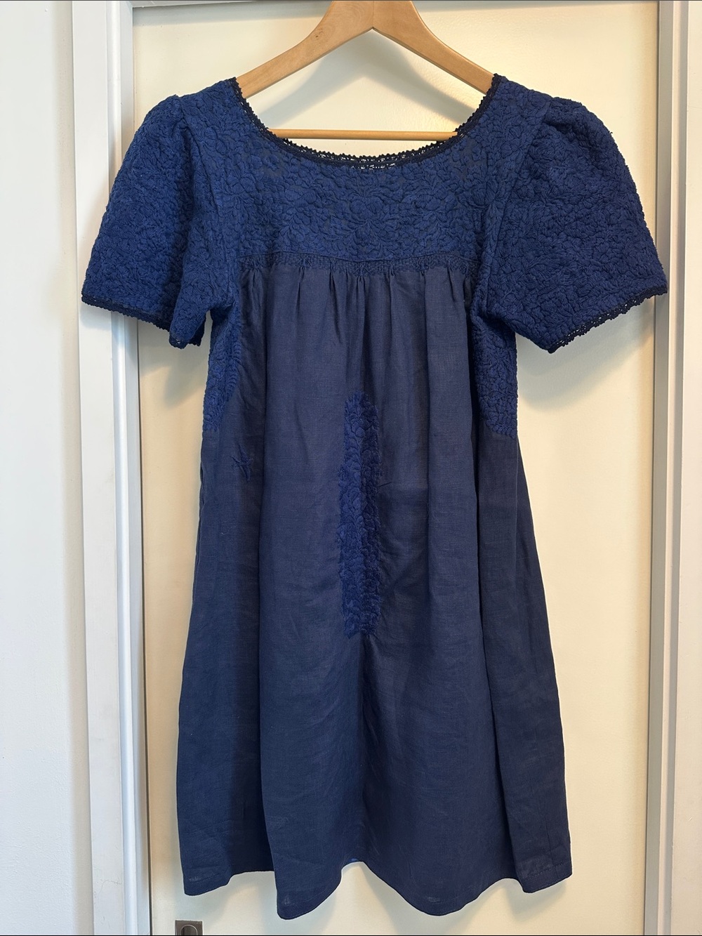 Mi Golondrina Deep Navy Textured Bodice Mini Dress